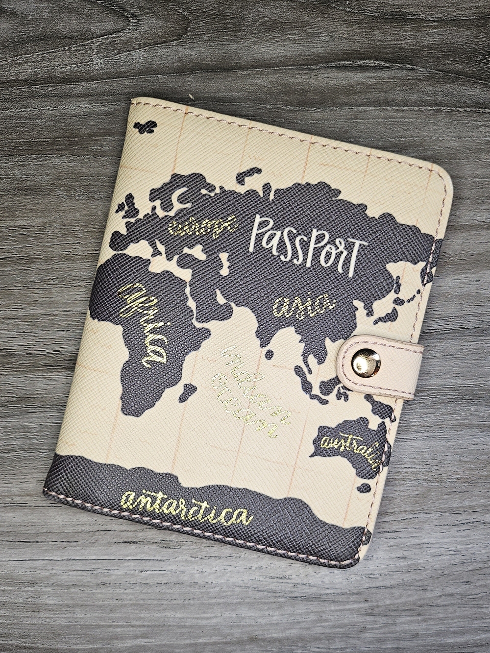 NWOT Anthropologie x 1Canoe2 Voyageant Passport Holder Pink and Gold World Map